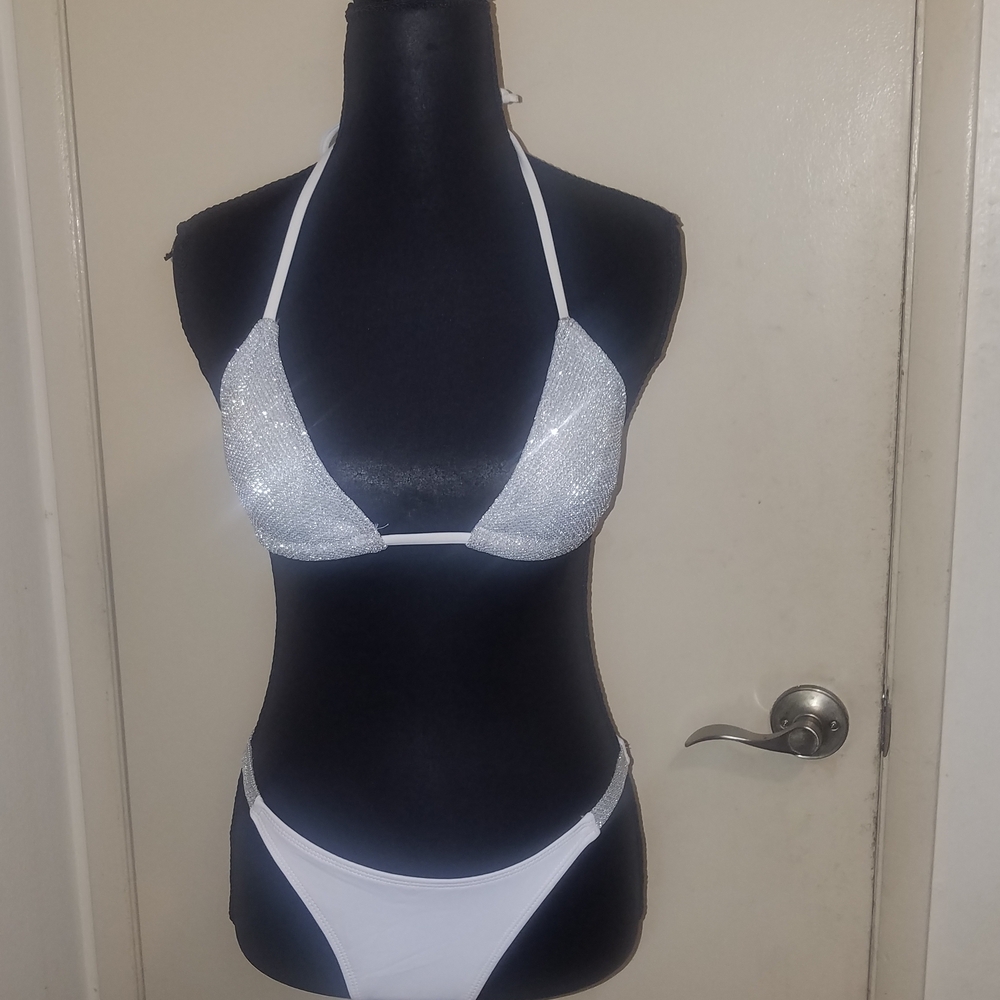 Flamingo White Glitter Bikini Set Size L